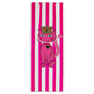 Miss Kitty, Pink Glitter 3s-WINE GIFT BAG