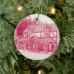 'Miss Marple's Tea Room' (Raspberry) - Ceramic Tree Decoration