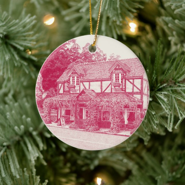 'Miss Marple's Tea Room' (Raspberry) - Ceramic Tree Decoration (Tree)