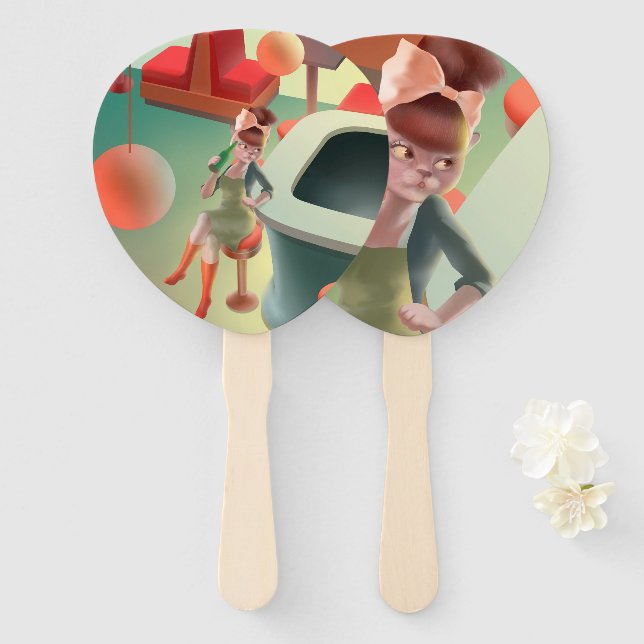Miss Meow – Late Night Bar Series Hand Fan (Front and Back)
