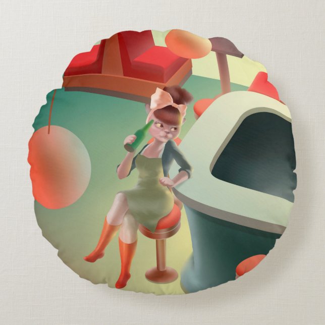 Miss Meow – Late Night Bar Series Round Cushion (Front)