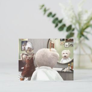 Miss Meow & Smile Pup: Barber Shop Breeze Art Announcement Postcard
