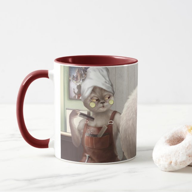 Miss Meow & Smile Pup: Barber Shop Breeze Art Mug (With Donut)