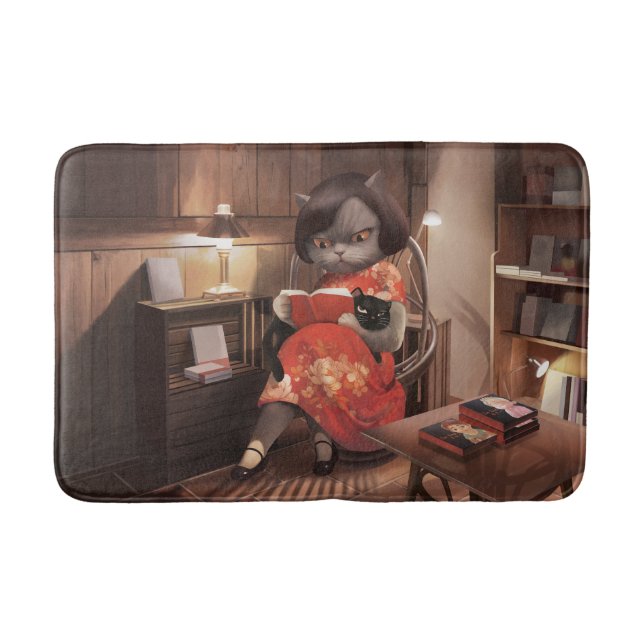 Miss Meow – Vintage Cat Reading Time Bath Mat (Front)