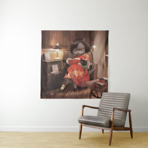 Miss Meow – Vintage Cat Reading Time Tapestry