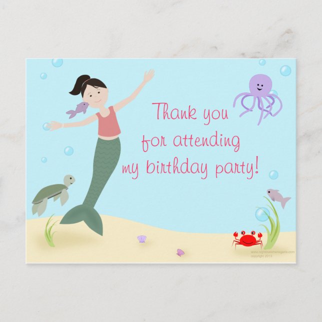 Miss Mermaid Dark Hair Thank You Postcard (Front)
