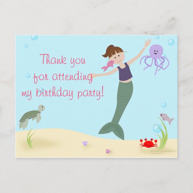 Miss Mermaid Party Thank You Postcard (Front)