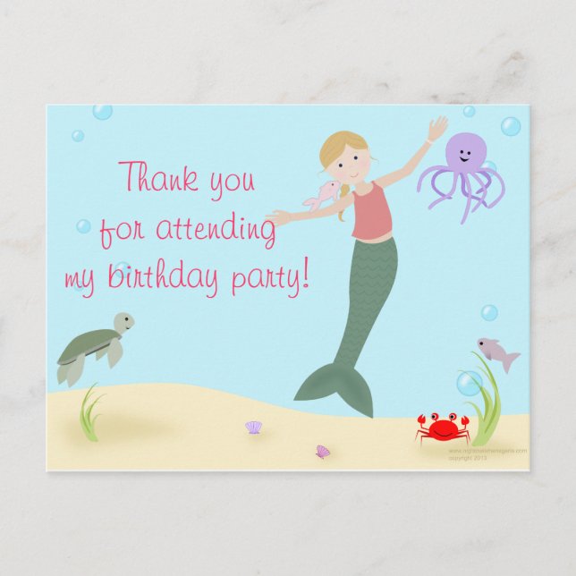 Miss Mermaid Party Thank You Postcard (Front)