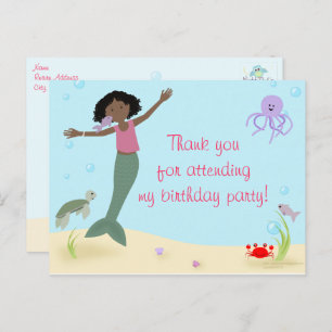 Miss Mermaid Party Thank You Postcard