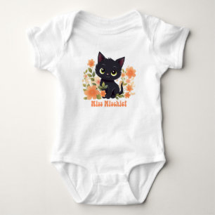 Miss Mischief Black Kitty with Flowers Baby Bodysuit