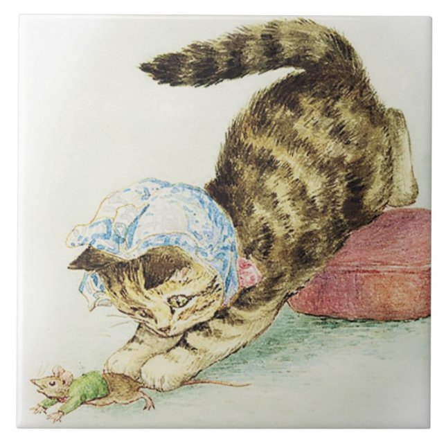 “Miss Moppet Chases a Mouse” by Beatrix Potter Tile (Front)