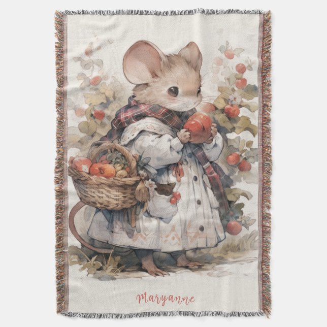 Miss Mousey Beatrix Potter Style Throw Blanket (Front Vertical)