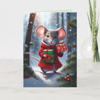 Miss Mousie Carrying Gifts Holiday Card