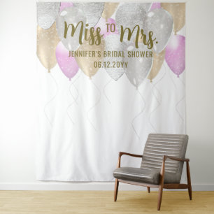 Miss Mrs Balloon Arch Fuchsia Gold Bridal Backdrop Tapestry