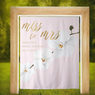Miss Mrs Boho White Orchid Pink Bridal Backdrop Tapestry