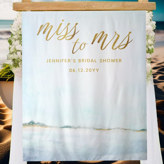 Miss Mrs Coastal Ocean Beach Bridal Backdrop Tapestry (Creator Uploaded)