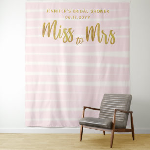 Miss Mrs Pink Stripes Boho Chic Bridal Backdrop Tapestry