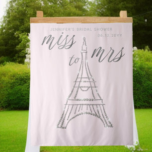 Miss Mrs Rhinestones Eiffel Pink Bridal Backdrop Tapestry