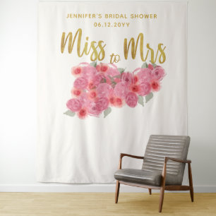 Miss Mrs Wall of Roses Boho Chic Bridal Backdrop Tapestry