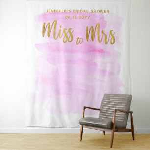 Miss Mrs Watercolor Pink Boho Chic Bridal Backdrop Tapestry