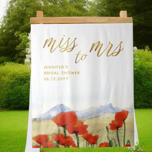 Miss Mrs Wildflowers Mountains Bridal Backdrop Tapestry