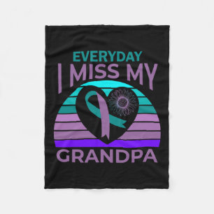 Miss My Grandpa Heart Suicide Awareness Granddaugh Fleece Blanket