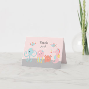 Miss Ocean Girly Sea Life Pink Thank You Card