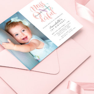 Miss One derful Baby Girl's 1st Birthday Photo Invitation