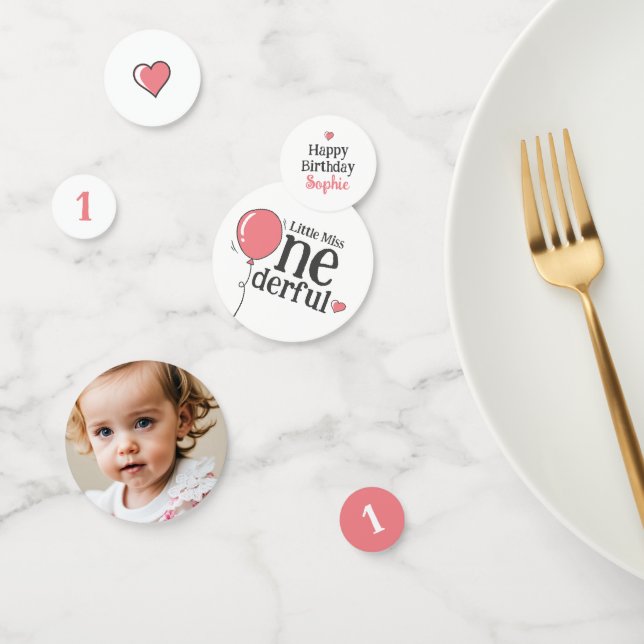 Miss Onederful Birthday Pink Custom Photo Confetti (Group)