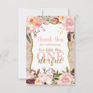Miss ONEderful Birthday Thank You Card, Boho, Gold