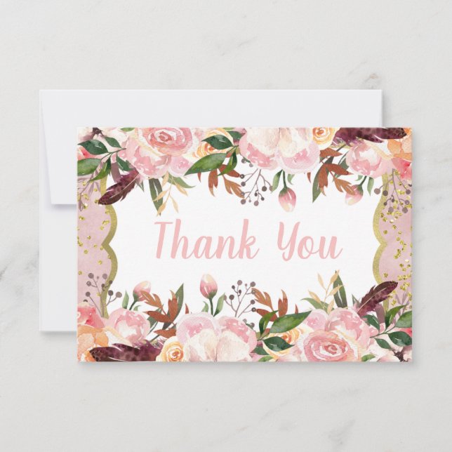 Miss ONEderful Birthday Thank You Card, Boho, Gold (Front)
