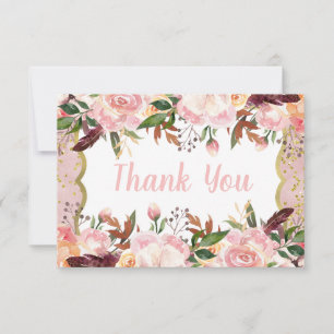 Miss ONEderful Birthday Thank You Card, Boho, Gold Card