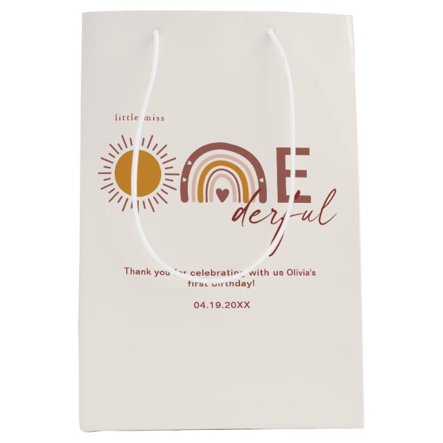 Miss Onederful Boho First Birthday  Medium Gift Bag (Front)