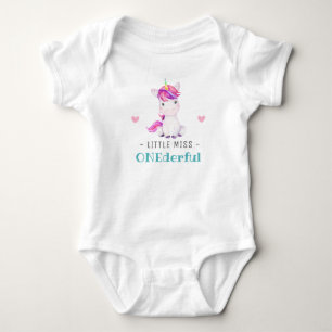 Miss Onederful First 1st Birthday Girl Unicorn Baby Bodysuit