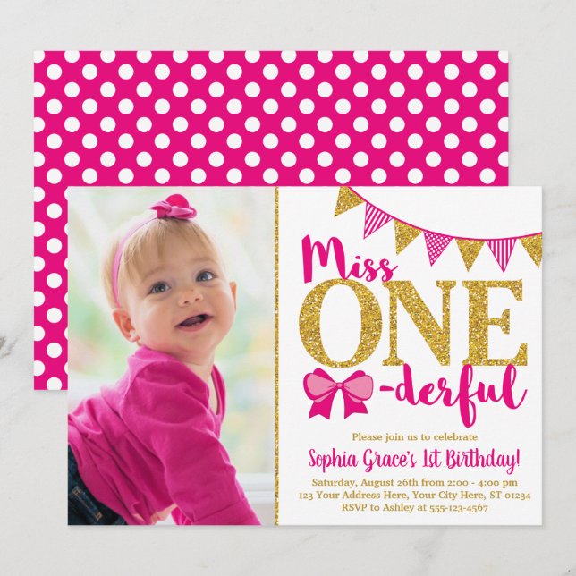 Miss ONEderful First Birthday Invitation (Front/Back)
