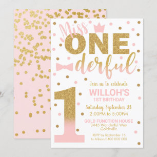 Miss Onederful Invitation 1st Birthday Girl