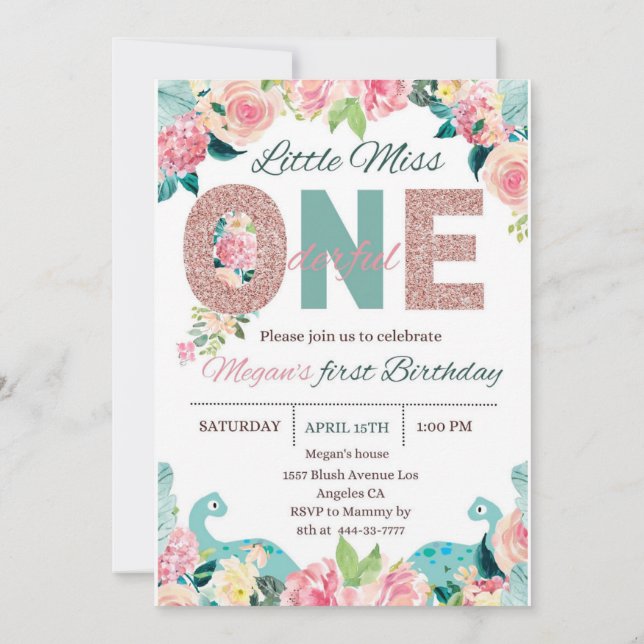 Miss Onederful Invitation Birthday Party template  (Back)