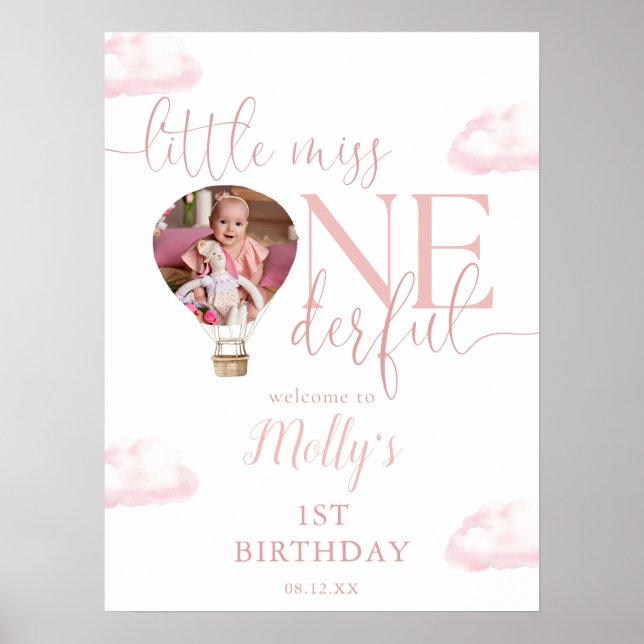 Miss Onederful Photo Balloon 1st Birthday Welcome  Poster (Front)