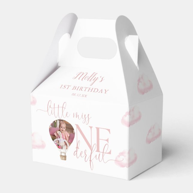 Miss Onederful Photo Balloon Pink 1st Birthday Favour Box (Front Side)