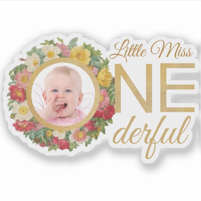 Miss Onederful Photo in Rose Wreath First Birthday (Front)
