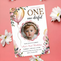 Miss Onederful Pink Balloon 1st Birthday Photo