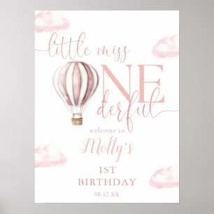 Miss Onederful Pink Balloon 1st Birthday Welcome Poster