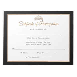 Miss Pageant Certificates-Particptn Notepad
