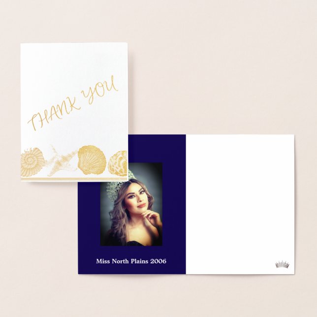 Miss Pageant Custom Photo Seashells Thank You Foil Card (Display)
