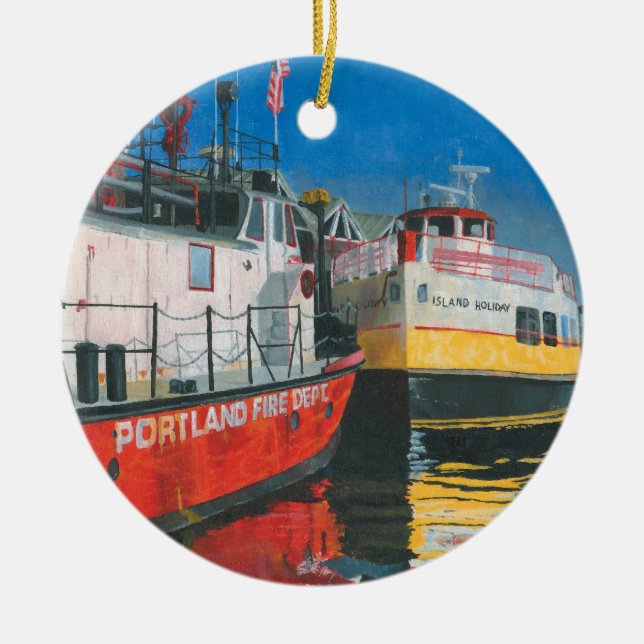 Miss Portland Fireboat and Casco Bay Ferries Ceramic Tree Decoration (Front)