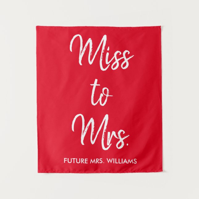 Miss to Mrs Backdrop Red White Bridal Shower Photo Tapestry (Front)