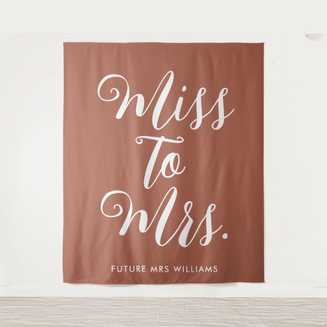 Miss to Mrs Banner Modern Bridal Shower Backdrop Tapestry (Front)
