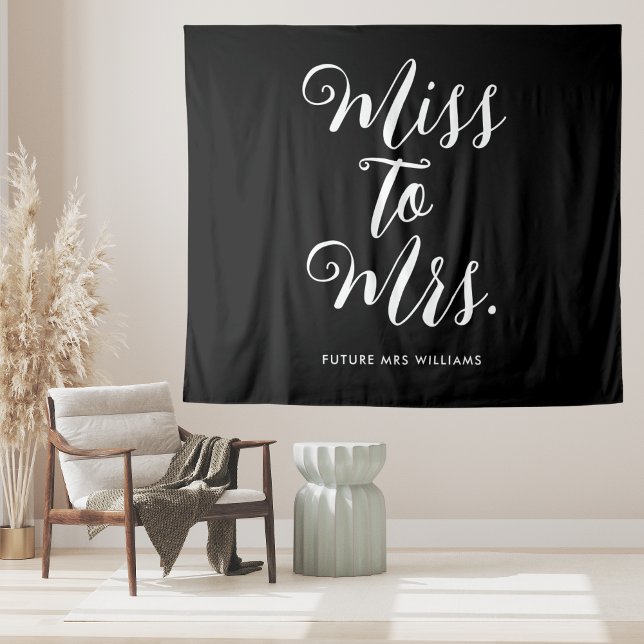 Miss to Mrs Banner Modern Simple Bachelorette Tapestry (Miss to mrs bachelorette party welcome banner for modern minimalist elegant party decoration)