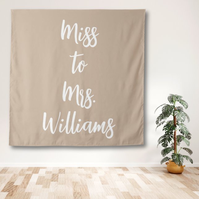 Miss to Mrs Banner Shower Backdrop Neutral Tan Tapestry (Miss to Mrs Banner Shower Backdrop Neutral Tan Tapestry)