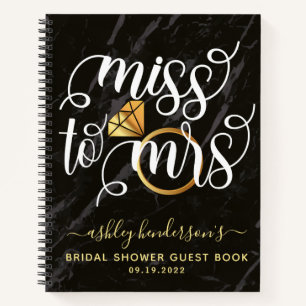 Miss To Mrs Black Marble Bridal Shower Guest Book